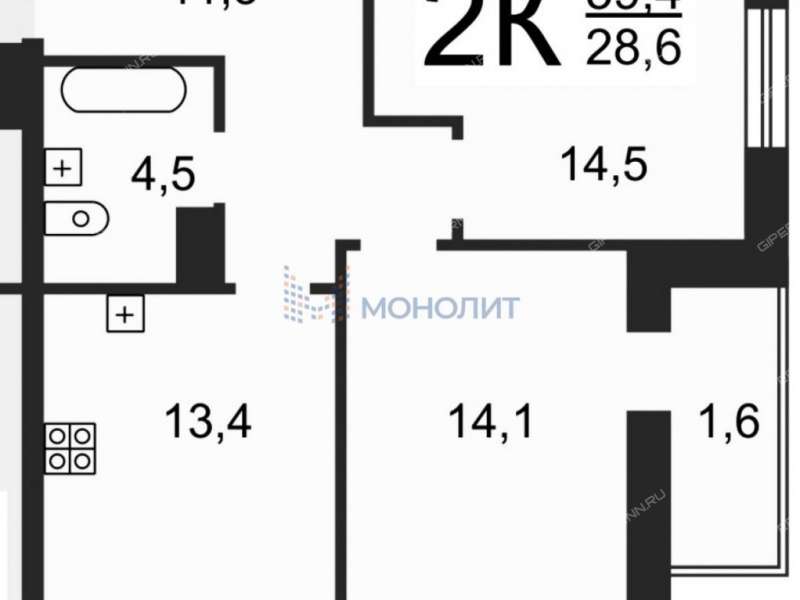 двухкомнатная квартира на улице Академика Сахарова дом 111