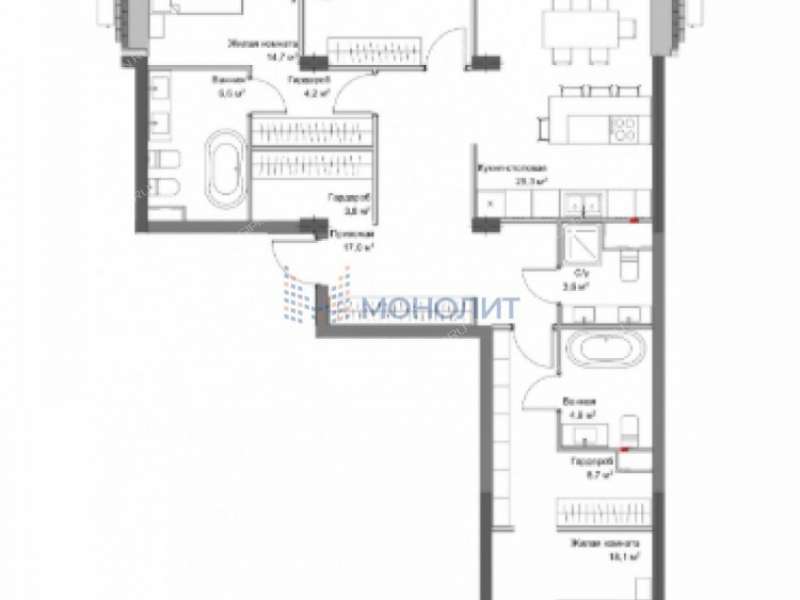 трёхкомнатная квартира в новостройке на Октябрьской улице дом 21
