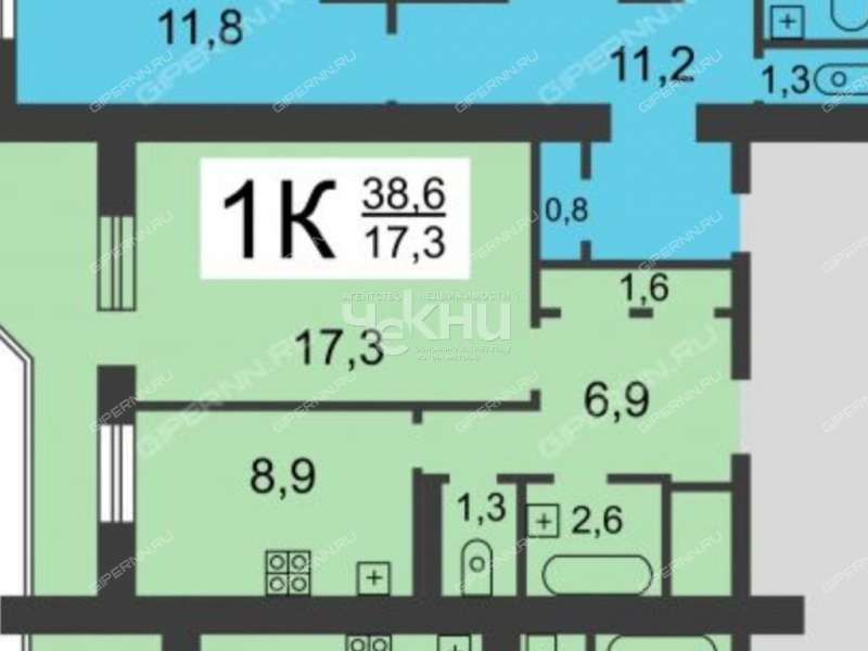 однокомнатная квартира на улице Героев Космоса дом 6