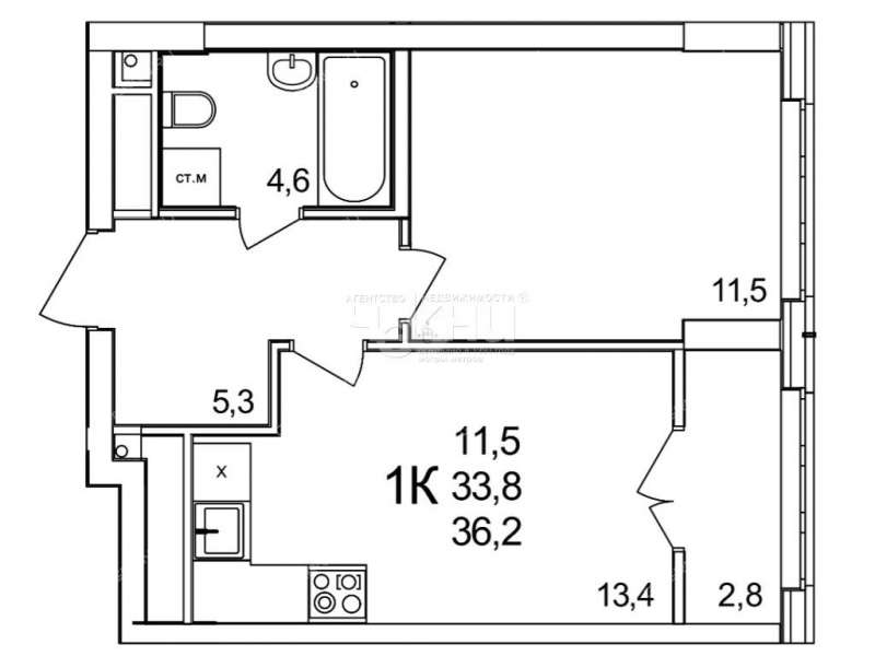 однокомнатная квартира примерно в 0,3 км на северо-восток от д.Анкудиновка, д.3 в ЖК КМ Анкудиновский парк, 50 деревня Анкудиновка