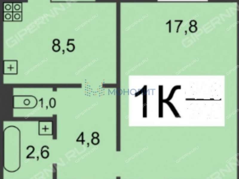 однокомнатная квартира на Казанском шоссе дом 23 к1
